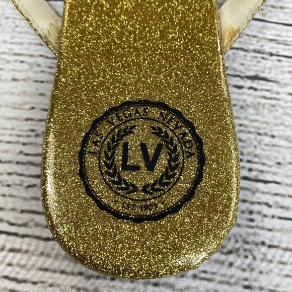 LAS VEGAS LV Flip Flops Women 8 Glitter Gold Light Weight Thong Sandals Shoes - Picture 3 of 4